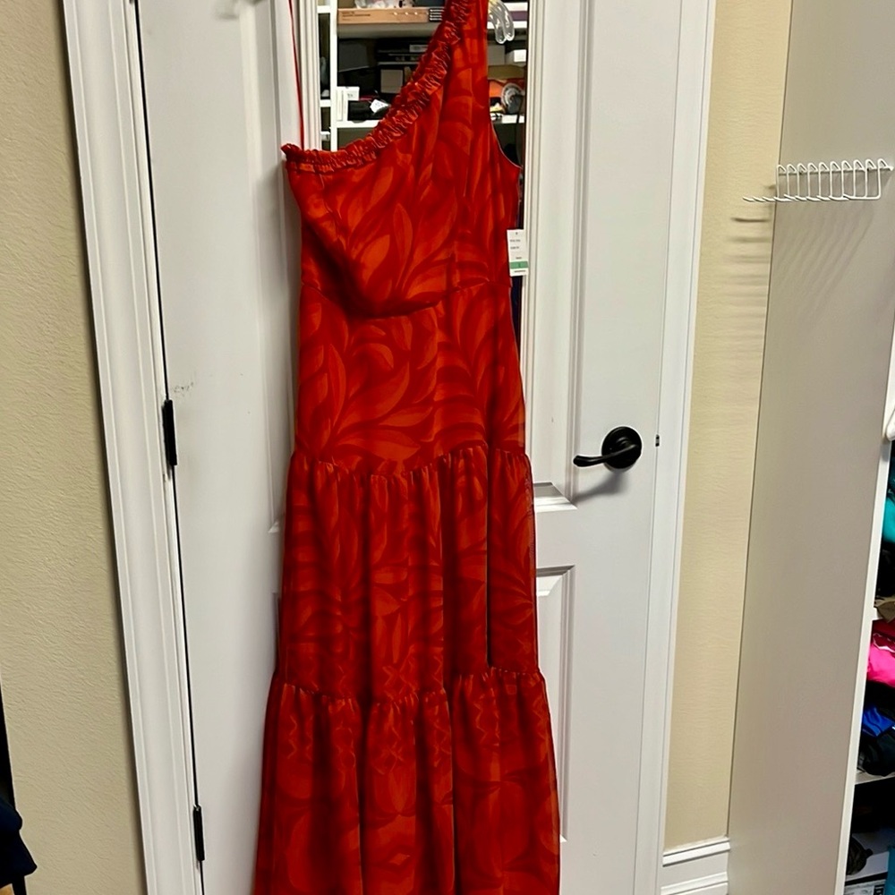 NWT Taylor Red/Orange One-Shoulder Dress
